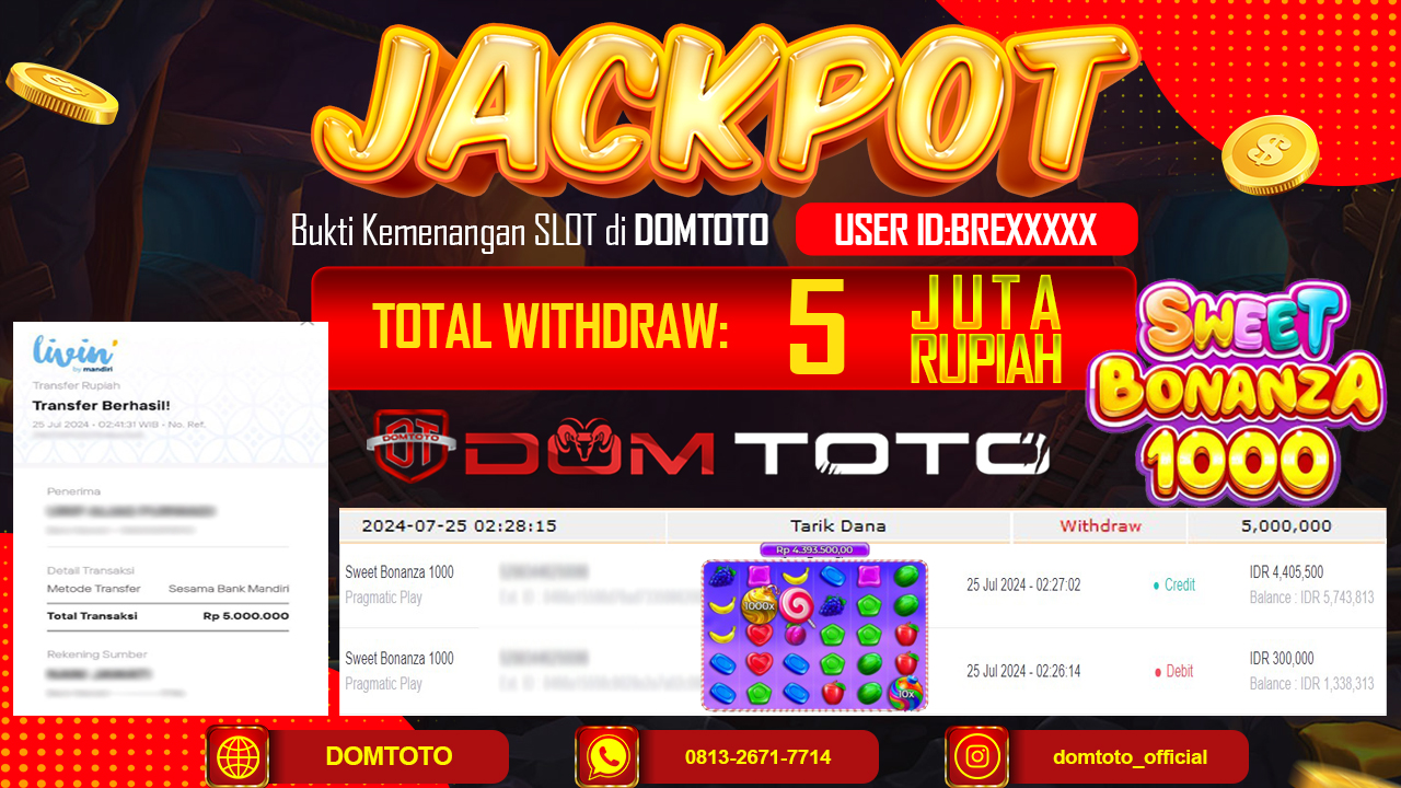 JACKPOT SLOT SWEET BONANZA 1000 25 JULI2024